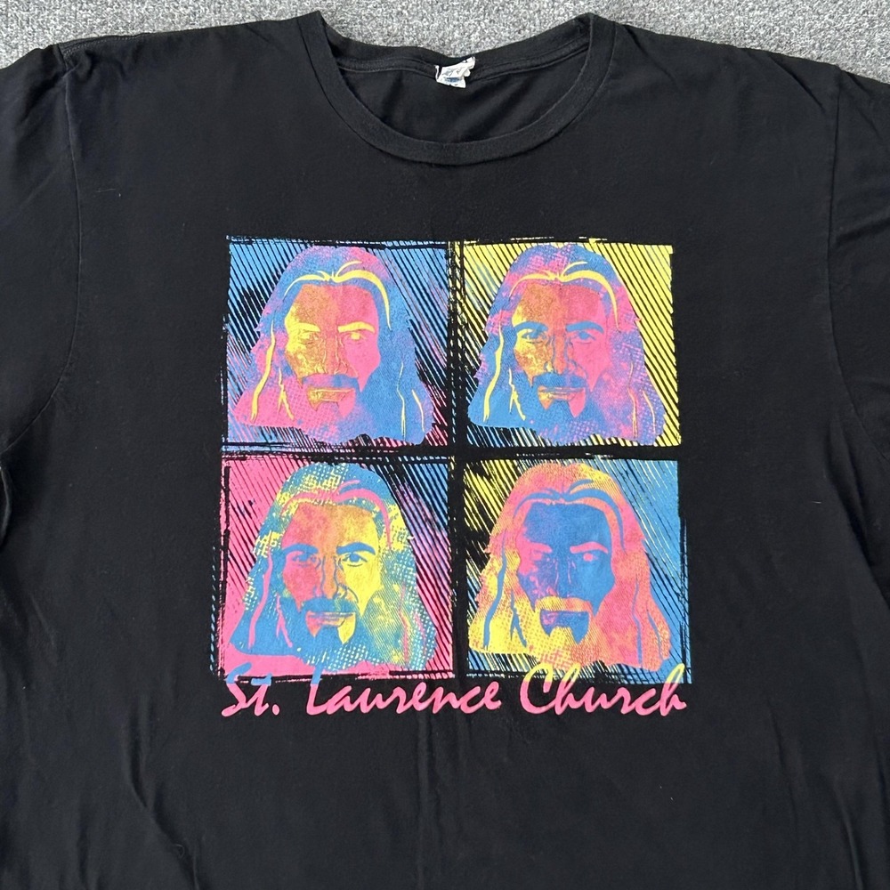 St Laurence Church Shirt Mens XL Black Pop Art Jesus Graphic Christian Anvil Tee